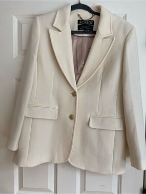 J. Crew Cream Notch-Lapel Wool-Blend Blazer with Gold Buttons